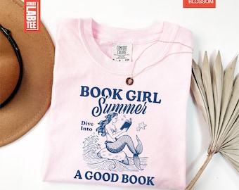 Book Girl Summer A Good Book Comfort Colors T-Shirt, Book Lover Shirt, Reading Shirt, Beach Tee, Bookworm T-Shirt, Bookish Gift, Reader Tee