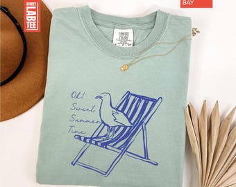 Sweet Summer Time Comfort Colors T-Shirt, Beach Shirt, Summer Tee, Coastal Vibe, Hello Summer Shirt, Beach Lover Shirt, Cool Seagull Shirt
