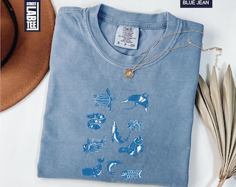 Sea Animals Comfort Colors® T-Shirt, Ocean Shirt, Sealife Tee, Whale, Orca, Turtle, Dolphin Shirt, Coastal Top