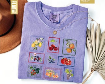 Summer Fruit Stamp Comfort Colors T-shirt, Postage Stamp Shirt, Summer Tee, Farmer's Market Shirt, Summer Time Tee, Gardening Gift Shirt