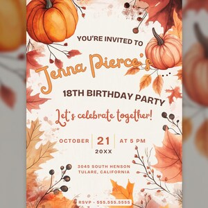 Autumn Watercolor Invitation Template | Fall Leaves Party Invite | Editable Canva Template