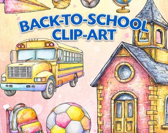 Back to School Clipart | Hand-Drawn Watercolor School Supplies PNG | Classroom Decor, Teacher Planner, Student Graphics, Instant Download