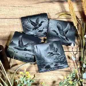 Mallard Duck Engraved Slate Coaster Set of 4