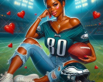 Kibic drużyny Eagles z kaskiem i sercami