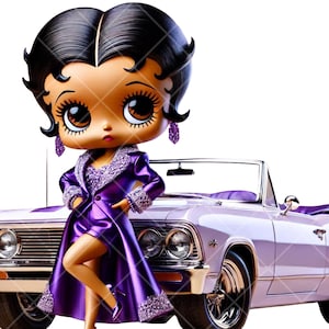 African American Purple Betty Boop with her Chevy