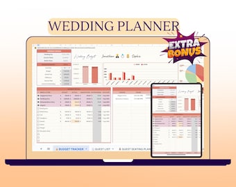 Planificador de bodas: hoja de cálculo / Presupuesto, lista de invitados (descarga digital)