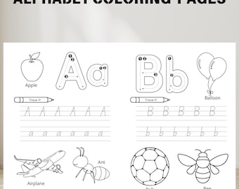 Páginas para colorear del alfabeto para imprimir, aprendizaje preescolar (PDF)