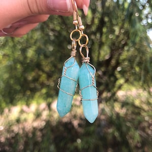 Blue Wrapped Gemstone Earrings