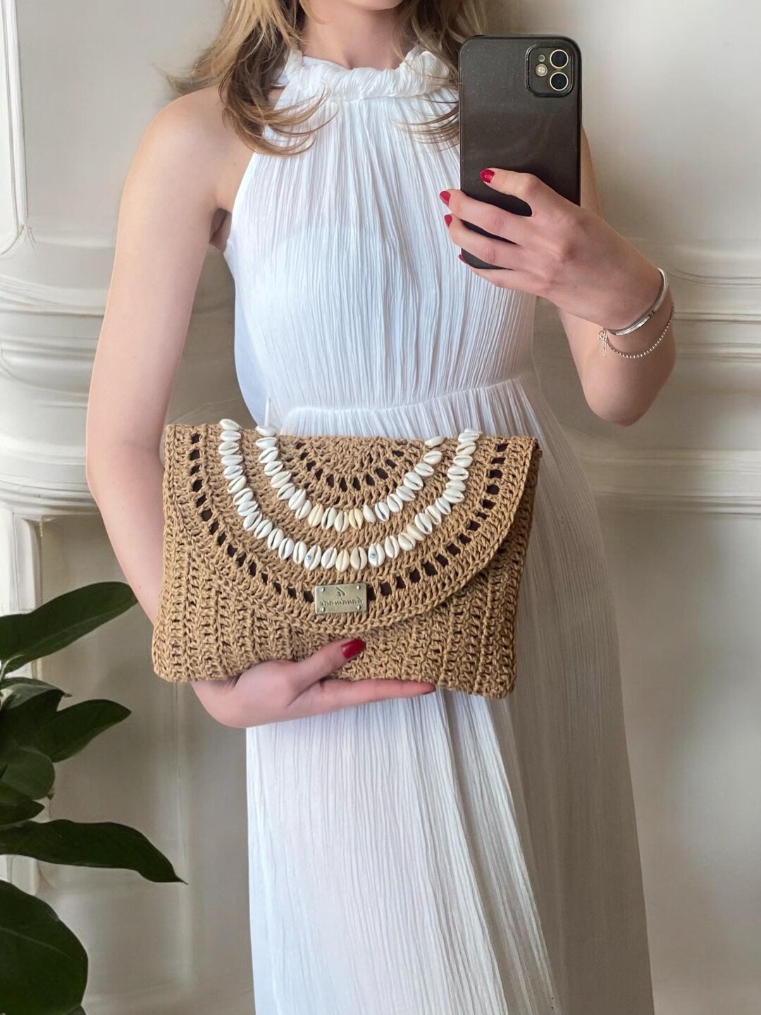Raffia Shell Bag Crochet Seashell Bag Summer Beach Purse Wicker Straw ...
