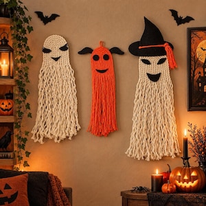 3 PCS Set Macrame Halloween Ghost Wall Hanging, Fall Decor