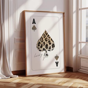 Ace of Hearts Wall Art, Lucky You Leopard Digital Print, Vintage Trendy Aesthetic Print, Playing Card Wall Art, Gift for Her, Home Decor