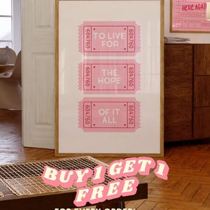 Espérer tout, oeuvre d'art murale pour les billets de cinéma, affiche numérique, décoration murale rose, affiche billets d'août, oeuvre d'art murale girly