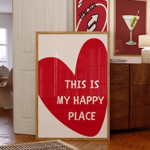 This is my Happy Place Wall Art, Digital Wall Decor, Red Printable Digital Poster, Living Room Decor, Aesthetic Poster, Trendy Red Wall Art
