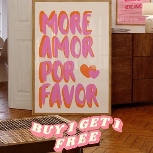Poster rose Amor Por Favor, cadeau pour elle, art mural girly rose tendance, art mural numérique esthétique chambre dortoir