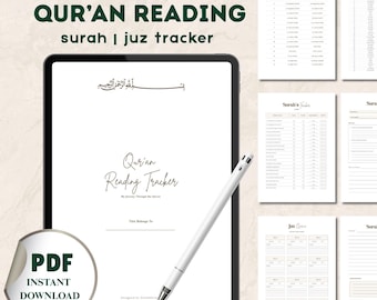 Printable Quran Reading Tracker | Recitation and Memorization Planner | Digital Quran Journal | Islamic & Muslim Study