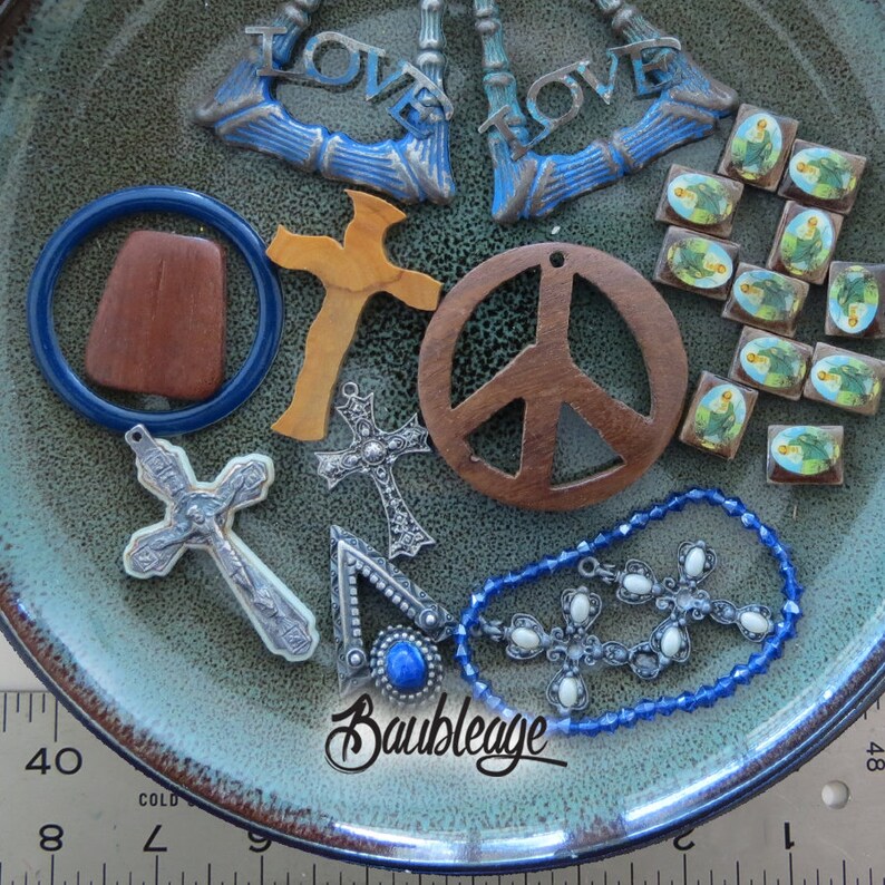 Jewelry Pieces for Assemblage Peace and Love Collage Parts Inspiration Cross Vintage Jewelry Lot OOAK Assortment Jesus Destash