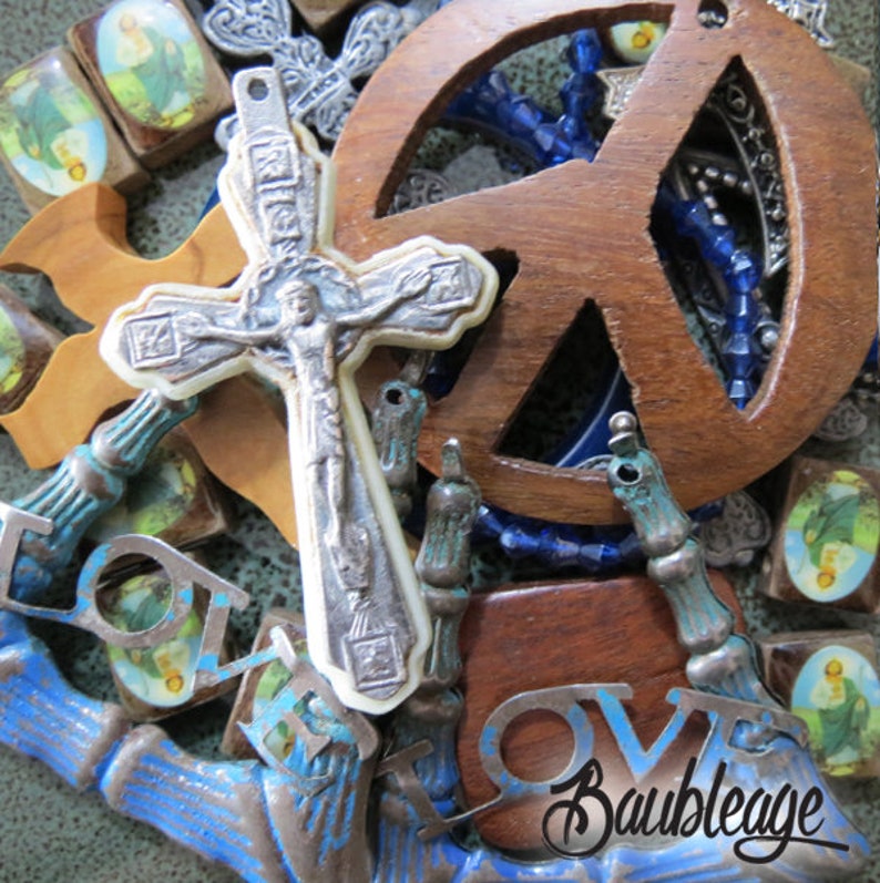 Jewelry Pieces for Assemblage Peace and Love Collage Parts Inspiration Cross Vintage Jewelry Lot OOAK Assortment Jesus Destash