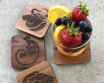 Coasters for Animal Lovers - Acrylic and Wood - Size: 3 3/4" x 3 3/4" x 1/8" inches