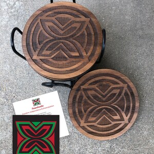 African Adinkra Round Coasters Housewarming gifts Dwennimmen strength & humility and Fawohodie symbol of freedom image 4