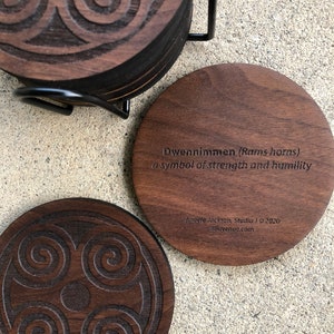 African Adinkra Round Coasters Housewarming gifts Dwennimmen strength & humility and Fawohodie symbol of freedom image 2