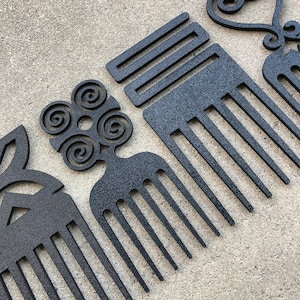 Afro Picks - African Adinkra  Dwennimmen, Nkyinkym, SANKOFA & Fawohodie Symbol Combs - Laser cut combs with description note card