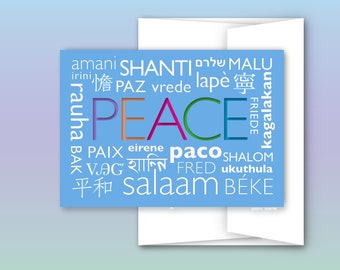 PEACE Greeting Card in different languages