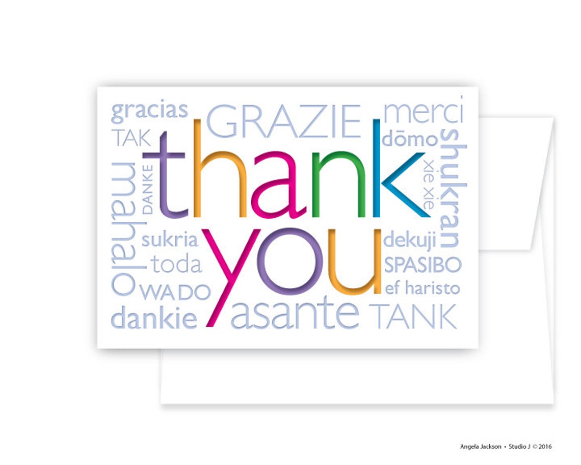 Thank You Greeting Cards in Different Languages 6 Card Set - Etsy