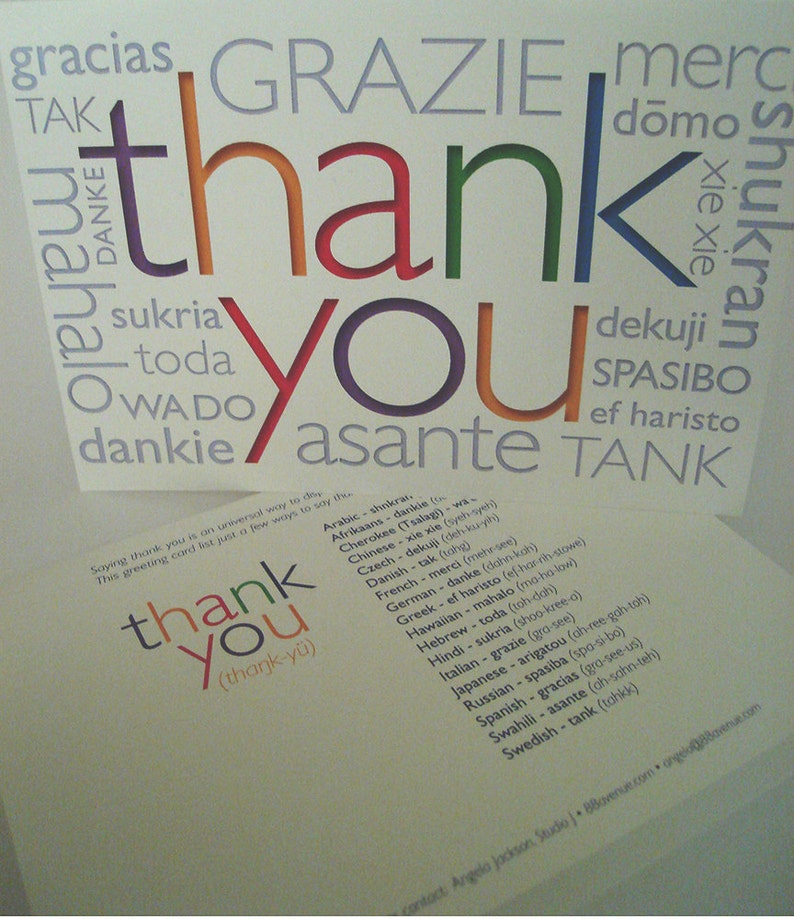 Thank You Greeting Cards in Different Languages 6 Card Set - Etsy