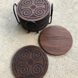 African Adinkra Round Coasters Housewarming gifts Dwennimmen strength & humility and Fawohodie symbol of freedom image 1