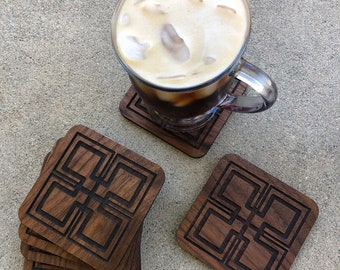 African Adinkra Nsaa Symbol Wood Coasters - Size: 4” x 4” x 1/4” inches