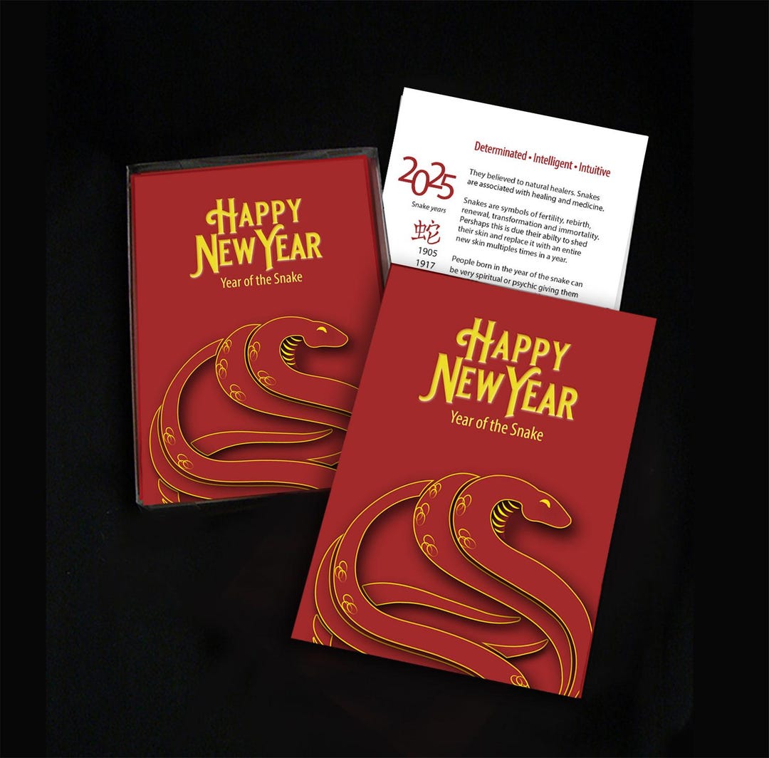 Chinese New Year's Cards Year of the Snake 2025 Cards 6 and 12 Greeting