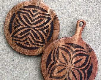 Cutting Board or Server - Laser engraved with the Adinkra Symbol, Nserewa, Asase ye duru, or Fawohodie