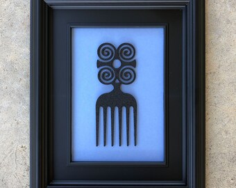 African Adinkra  Dwennimmen & Nkyinkym Symbol Combs - Laser cut, Framed Size: 8 x 10 framed - On Sale -  25% off