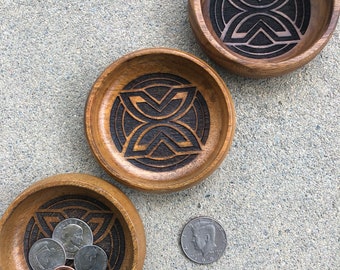 African Adinkra Pocket Change Tray - Fawohodie (a symbol of freedom) and Nsaa (a symbol of excellence) - Size: 4” x 4” x 3/4” inches