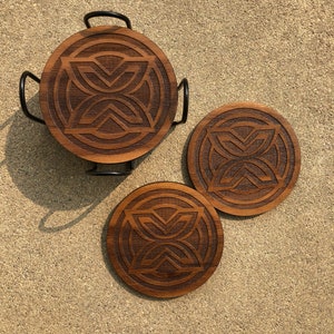 African Adinkra Round Coasters Housewarming gifts Dwennimmen strength & humility and Fawohodie symbol of freedom image 5