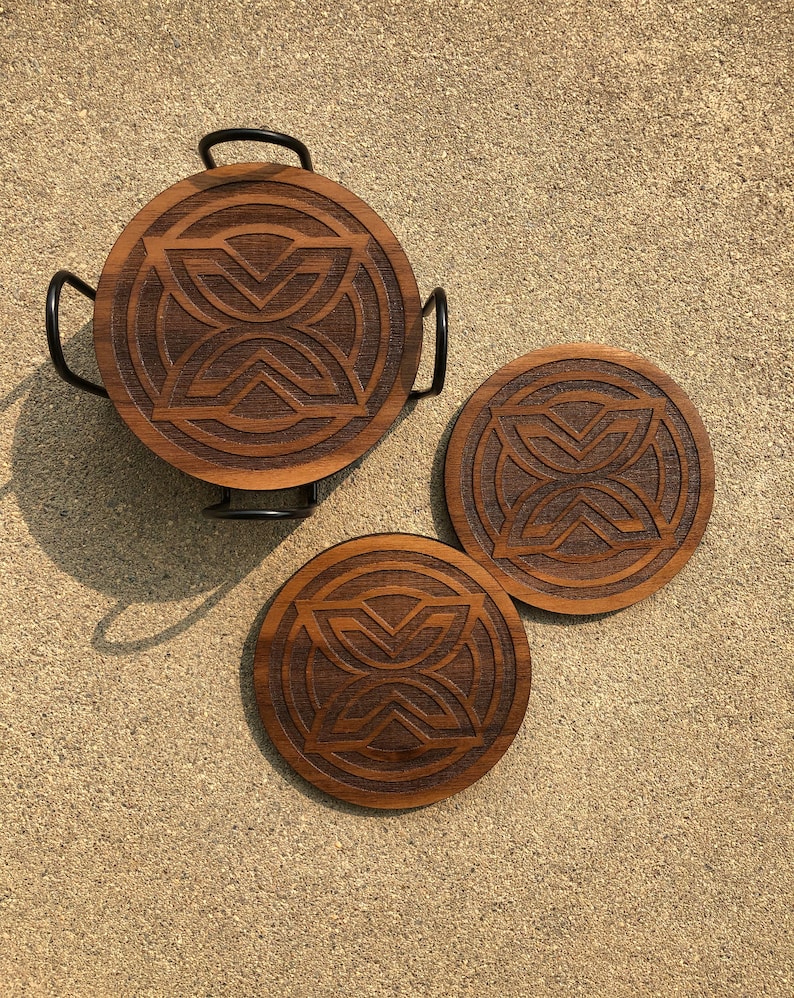 African Adinkra Round Coasters Housewarming gifts Dwennimmen strength & humility and Fawohodie symbol of freedom image 5