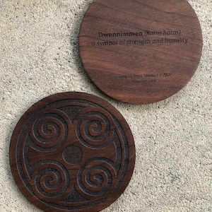 African Adinkra Round Coasters Housewarming gifts Dwennimmen strength & humility and Fawohodie symbol of freedom image 3