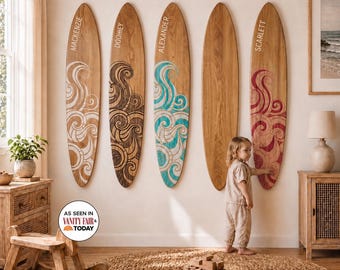 Natural Surfboard Wall Hanging, Coastal Home Decor, Boho Beach House Decor, Personalized Gift, Surf Decor, Surfboard Decor Nursery Wood Sign