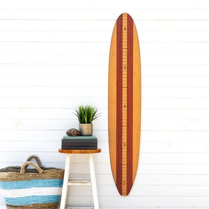 Wooden Striped Surfboard | Surfboard Growth Chart | Longboard | Surfer Room | Surf Baby | Wood surfboard | Surfboard Decor | Shower Gift