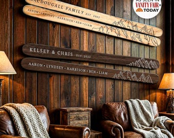 Personalized Family Established Sign Ski Decor |Skier Gift |Rustic Cabin Decor |Mountain House Decor Skiing Wall Art,Ski Wall Art Cabin Sign