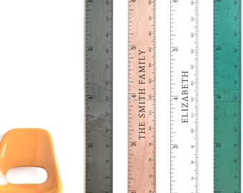 Classic Schoolhouse Ruler Growth Chart | Kids Wood Height Chart | Child Room Decor | Inches and Centimetres | White Washed | Natural | Grey