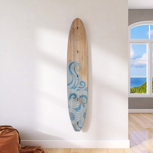 Seaside Series Wooden Surfboard Growth Chart Blue Wave | Wood Height Chart | Ocean Themed Nursery |Surfboard Art | Surfboard Signs