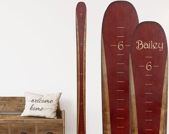 Red Wooden Ski Growth Chart / Kids Wood Height Chart / Personalized Child Growth Chart  Baby Shower Gift Ski Decor