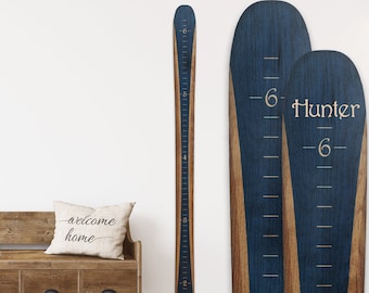 Wooden Ski Growth Chart / Kids Wood Height Chart / Personalized Child Growth Chart  Baby Shower Gift Ski Decor Blue