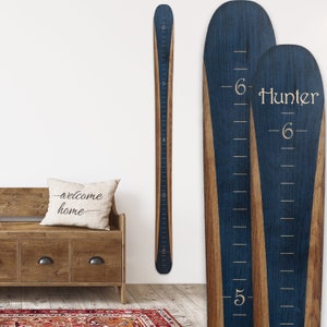 Wooden Ski Growth Chart / Kids Wood Height Chart / Personalized Child Growth Chart  Baby Shower Gift Ski Decor Blue
