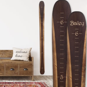 Wooden Ski Growth Chart / Kids Wood Height Chart / Personalized Child Growth Chart  Baby Shower Gift Ski Decor Dark Stain Brown