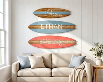 Wooden Custom Name Plaque |Boho Coastal Style Beach New Baby Gift Idea | California Cool Wave Decor, Kids Surfer Room,Unique Beachy Name Art