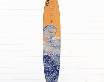 Wave Surfboard | Wood Surfboard Growth Chart | Surfboard Decor | Surfer Room | Ocean Room | Surfer Kid | Kids Surfboard | Ocean | Beach