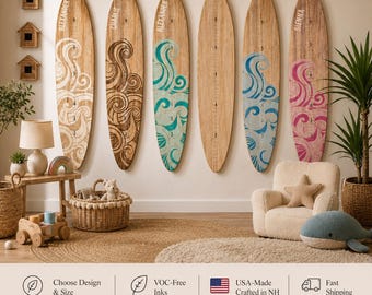 Surfboard Growth Chart Wooden Height Board Ocean Decor Kids Room Decor Coastal Nursery Decor Surf Board Wall Art Beach Themed Boy Girl Ruler