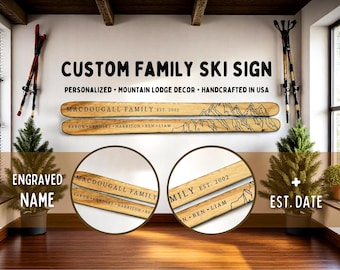Personalized Family Established Sign Ski Decor |Skier Gift |Rustic Cabin Decor |Mountain House Decor Skiing Wall Art,Ski Wall Art Cabin Sign